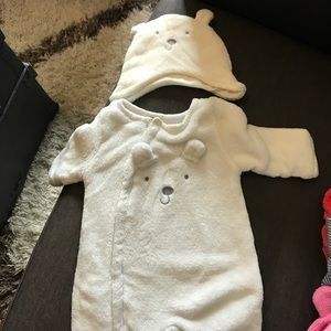 Cozy coverall onesie and matching beanie